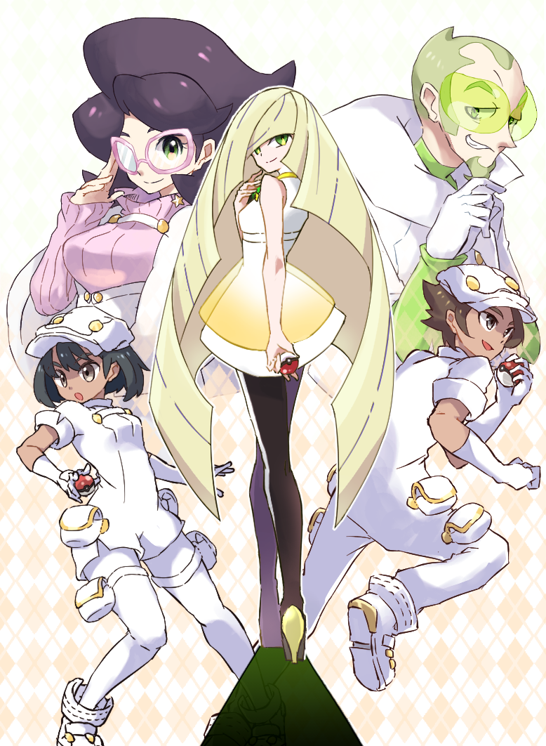 lusamine, aether foundation employee, wicke, and faba (pokemon and 1 more) drawn by yoshino_(gunform)
