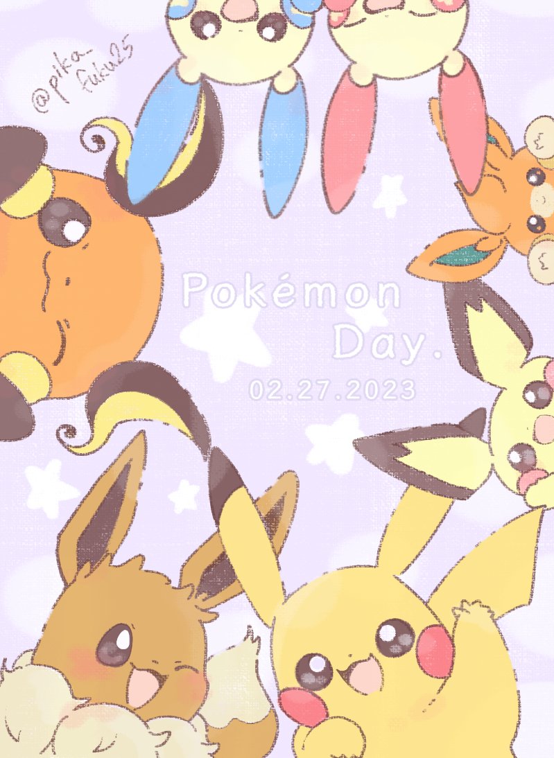 pikachu, eevee, pichu, raichu, plusle, and 2 more (pokemon) drawn by pika_fuku25