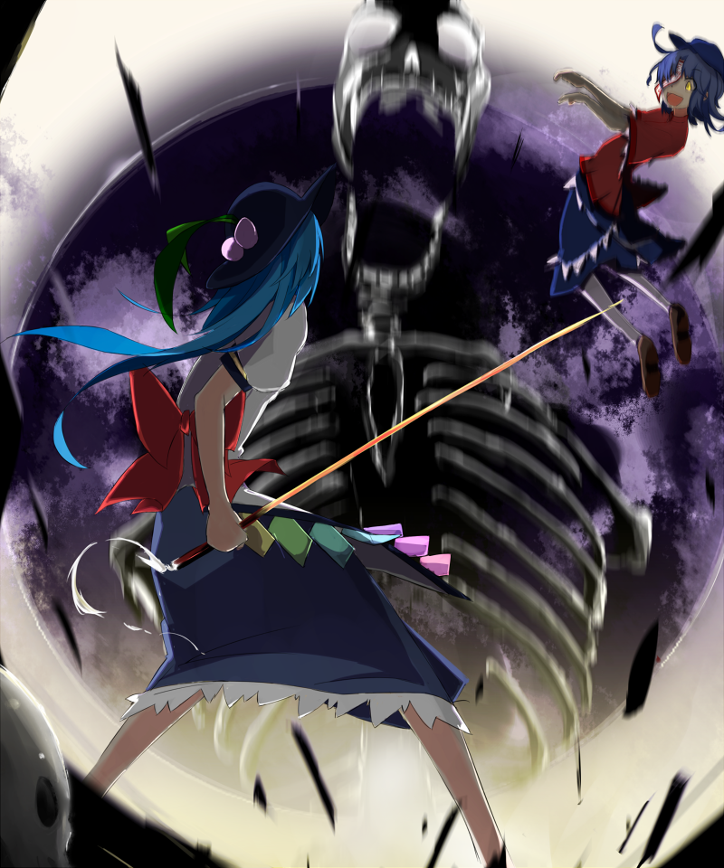 hinanawi tenshi and miyako yoshika (touhou) drawn by tetsurou_(fe+)