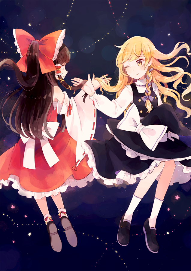 hakurei reimu and kirisame marisa (touhou) drawn by mozukuzu_(manukedori)