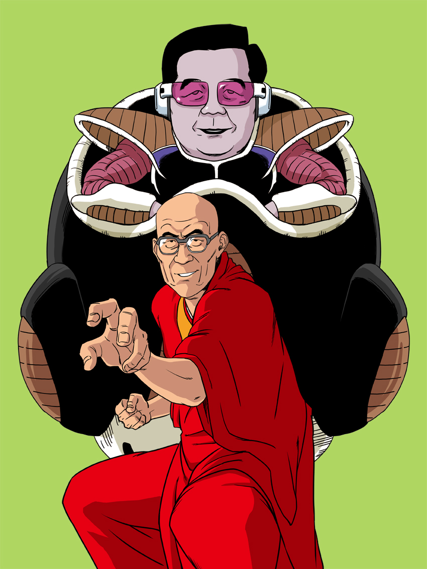 frieza, 1st form frieza, 14th dalai lama, and hu jintao (dragon ball and 2 more) drawn by motoichi