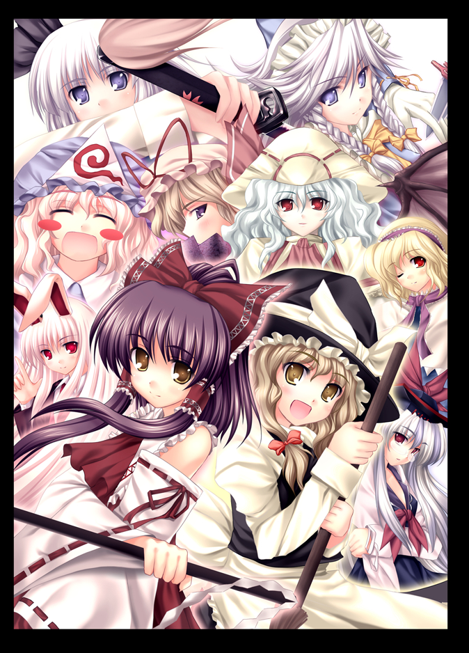 hakurei reimu, kirisame marisa, remilia scarlet, izayoi sakuya, konpaku youmu, and 5 more (touhou) drawn by tateha_(marvelous_grace)