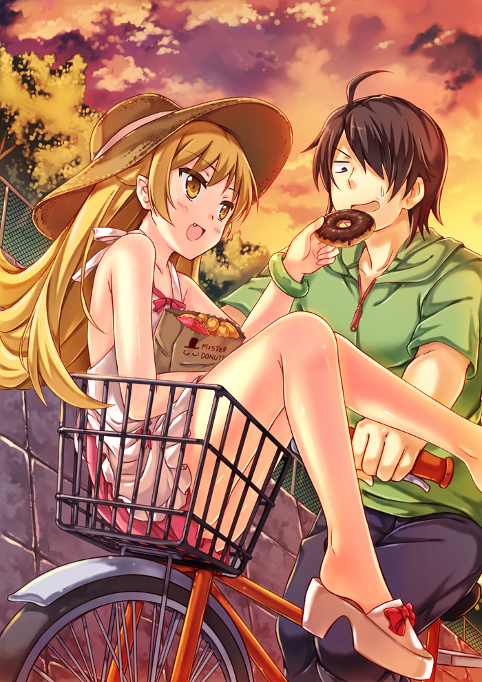 oshino shinobu and araragi koyomi (monogatari and 1 more) drawn by peach88