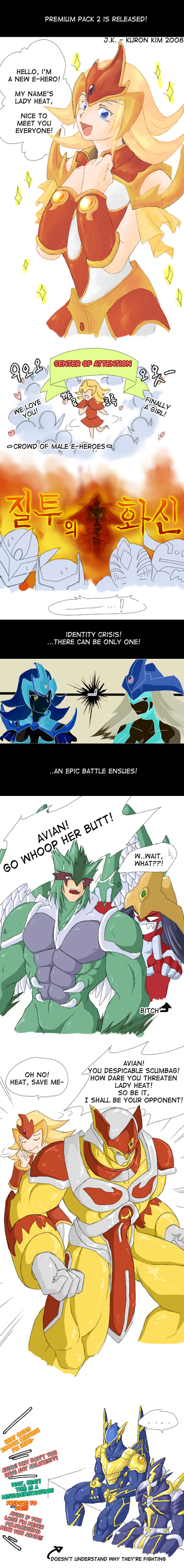 elemental hero burstinatrix, elemental hero avian, elemental hero lady heat, and elemental hero heat (yu-gi-oh! and 1 more)