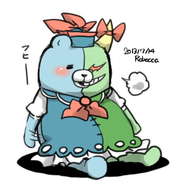 kamishirasawa keine, ex-keine, and monokuma (touhou and 1 more) drawn by rebecca_(keinelove)