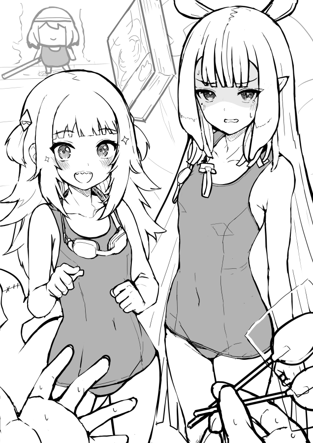 gawr gura, ninomae ina'nis, watson amelia, smol ame, and ao-chan (hololive and 1 more) drawn by nejime
