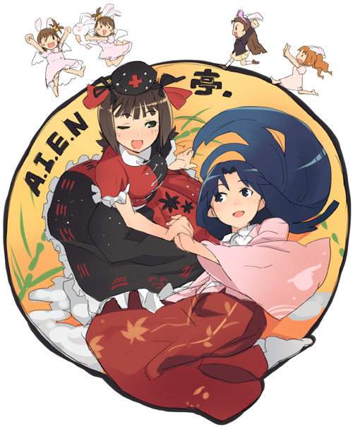 reisen udongein inaba, houraisan kaguya, inaba tewi, yagokoro eirin, kisaragi chihaya, and 5 more (touhou and 2 more) drawn by haruno_shuu