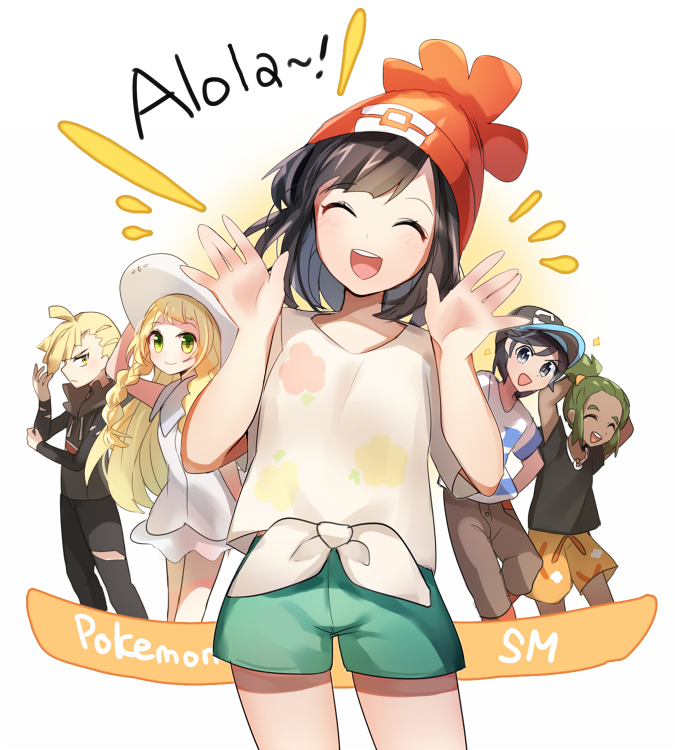 lillie, selene, elio, gladion, and hau (pokemon and 1 more) drawn by yuhi_(hssh_6)