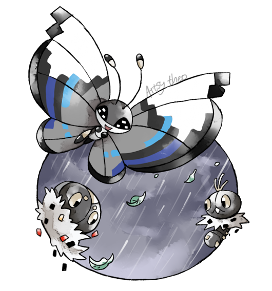 vivillon, spewpa, and scatterbug (pokemon) drawn by artsy-theo
