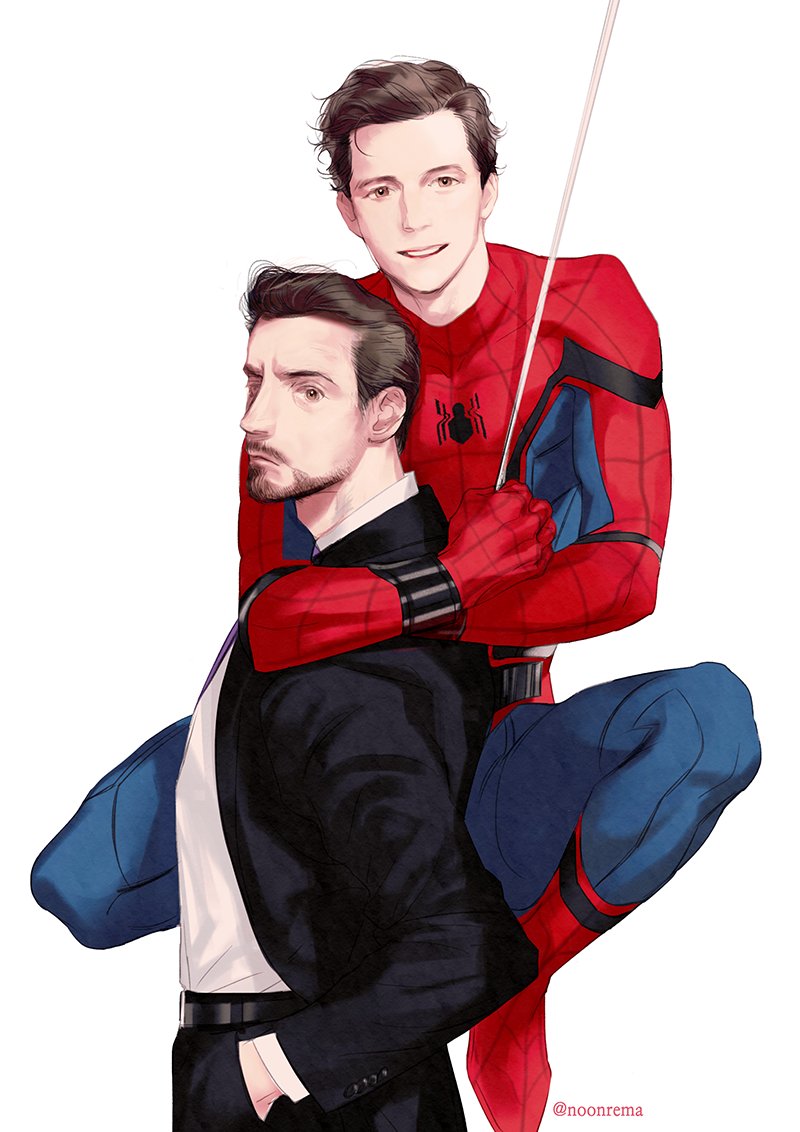 spider-man, tony stark, and peter parker (marvel and 3 more) drawn by juneseo