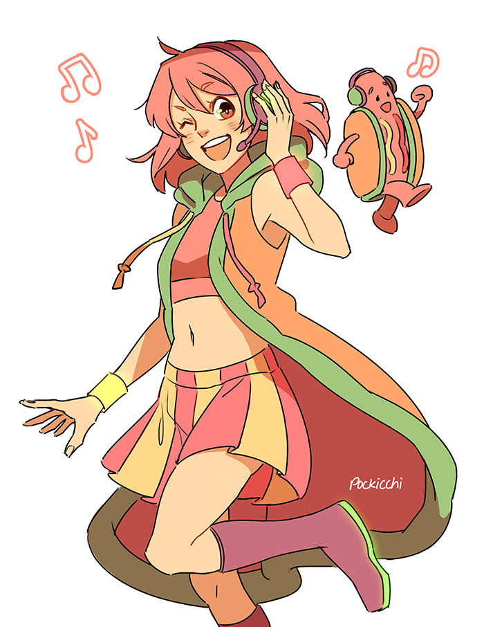 dancing hot dog and hotoko dogune (original) drawn by pockicchi