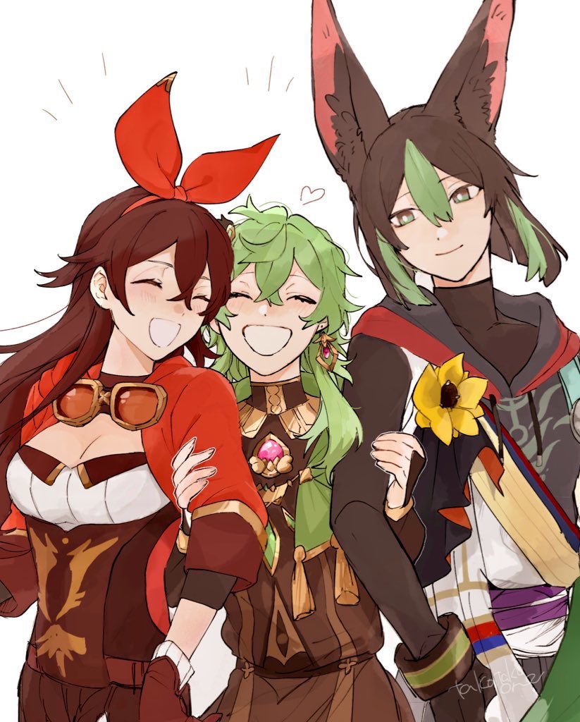 amber, tighnari, and collei (genshin impact) drawn by takotakoone