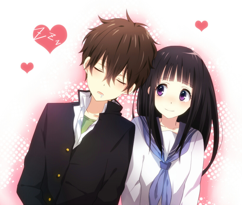 chitanda eru and oreki houtarou (hyouka) drawn by riko_(maki-y318)