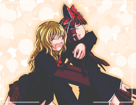 hakurei reimu and kirisame marisa (touhou) drawn by chado