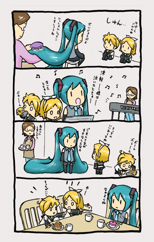 hatsune miku, kagamine rin, and kagamine len (vocaloid and 1 more) drawn by shimota