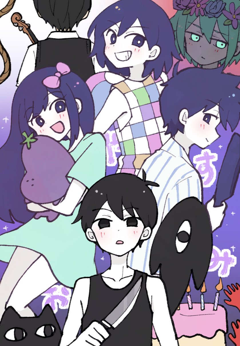 sunny, omori, basil, aubrey, kel, and 4 more (omori) drawn by doroidsan