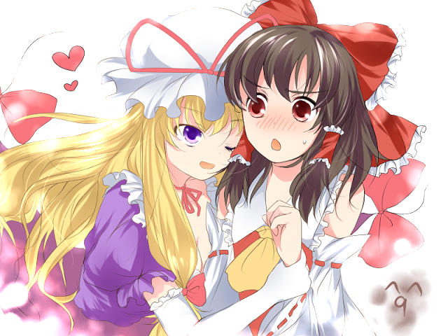 hakurei reimu and yakumo yukari (touhou) drawn by yatomi