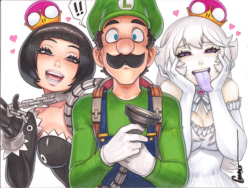 luigi, princess king boo, and princess chain chomp (mario and 1 more) drawn by omar_dogan