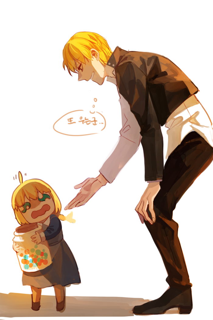 artoria pendragon, saber, and gilgamesh (fate and 1 more) drawn by jisue10