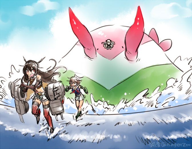nagato, northern ocean princess, and maya (kantai collection and 1 more) drawn by ko-on_(ningen_zoo)