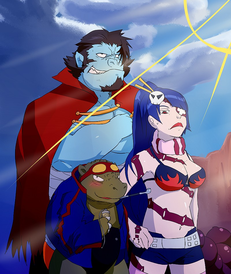 yoko littner, simon, kamina, adiane, guame, and 1 more (tengen toppa gurren lagann) drawn by toratora