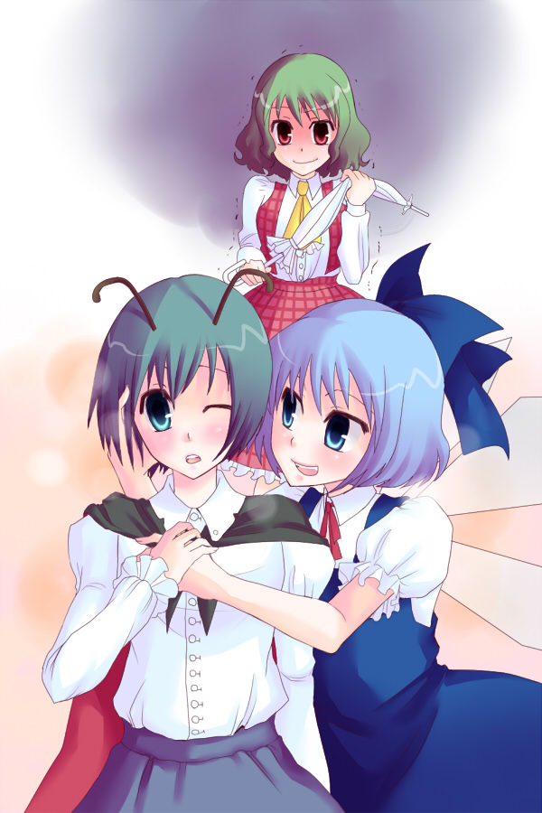 cirno, kazami yuuka, and wriggle nightbug (touhou) drawn by karasuma_(tatumik)