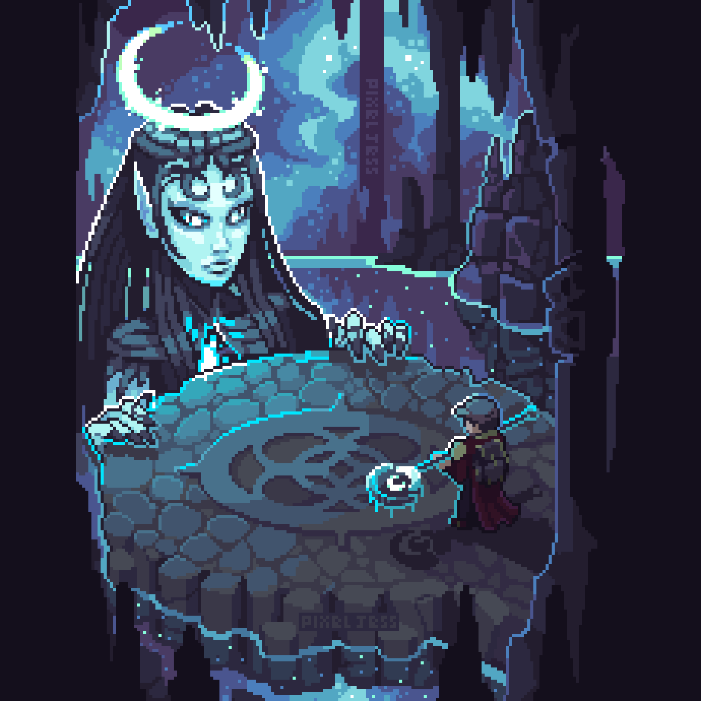 the traveler and nimue (remnant ii) drawn by pixel_jess