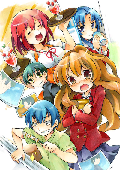 aisaka taiga, kawashima ami, takasu ryuuji, kushieda minori, and kitamura yuusaku (toradora!) drawn by tachitsu_teto