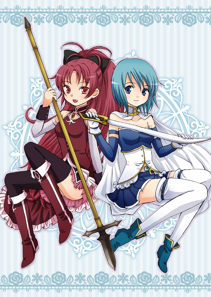 miki sayaka and sakura kyoko (mahou shoujo madoka magica) drawn by hanaki_misa