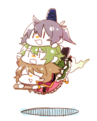 toyosatomimi no miko, mononobe no futo, and soga no tojiko (touhou) drawn by 6_(yuchae)