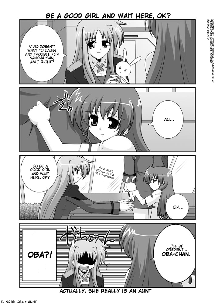 fate testarossa, takamachi nanoha, and vivio (lyrical nanoha and 1 more) drawn by mikage_takashi