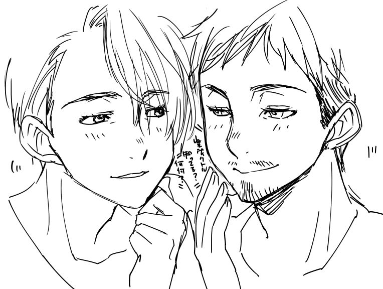 viktor nikiforov and christophe giacometti (yuri!!! on ice) drawn by mouri