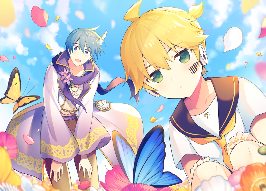 kagamine len and kaito (vocaloid and 1 more) drawn by sinaooo