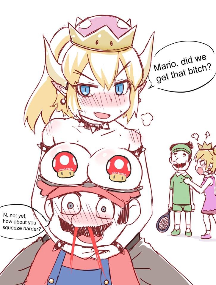 princess peach, mario, bowsette, and luigi (mario and 3 more) drawn by greenteaneko