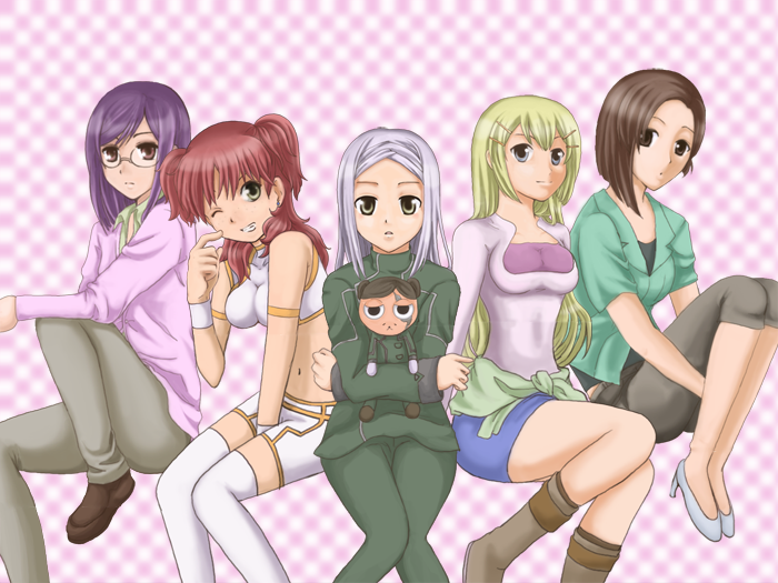 tieria erde, nena trinity, soma peries, louise halevy, sergei smirnov, and 1 more (gundam and 1 more) drawn by kifuyu