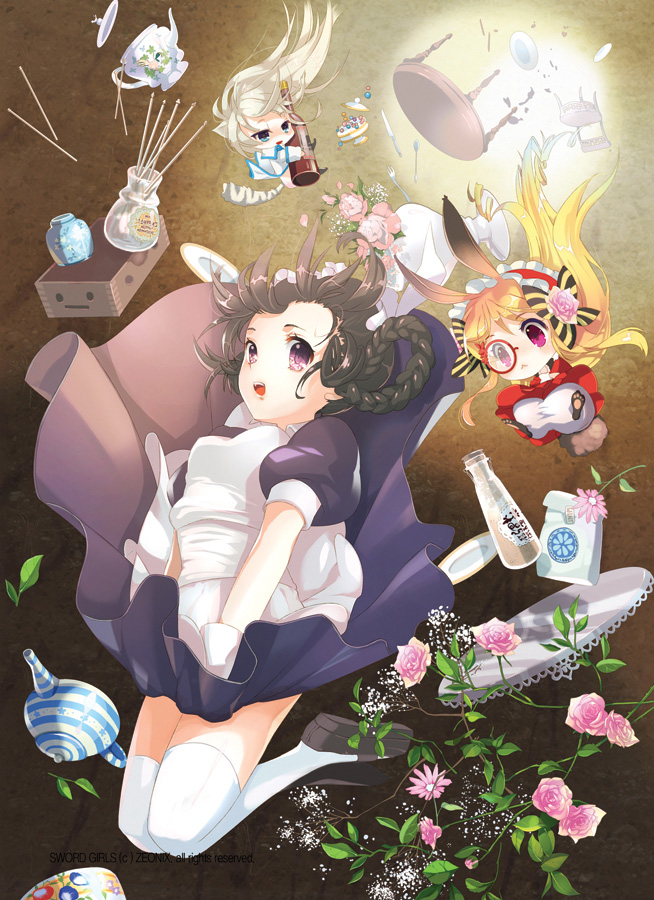cinia pacifica, sigma, and new maid (alice's adventures in wonderland and 1 more) drawn by mintchoco_(orange_shabette)