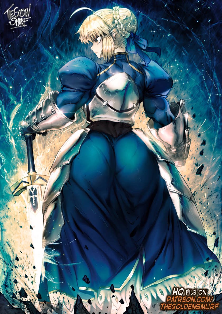 artoria pendragon and saber (fate and 1 more) drawn by the_golden_smurf