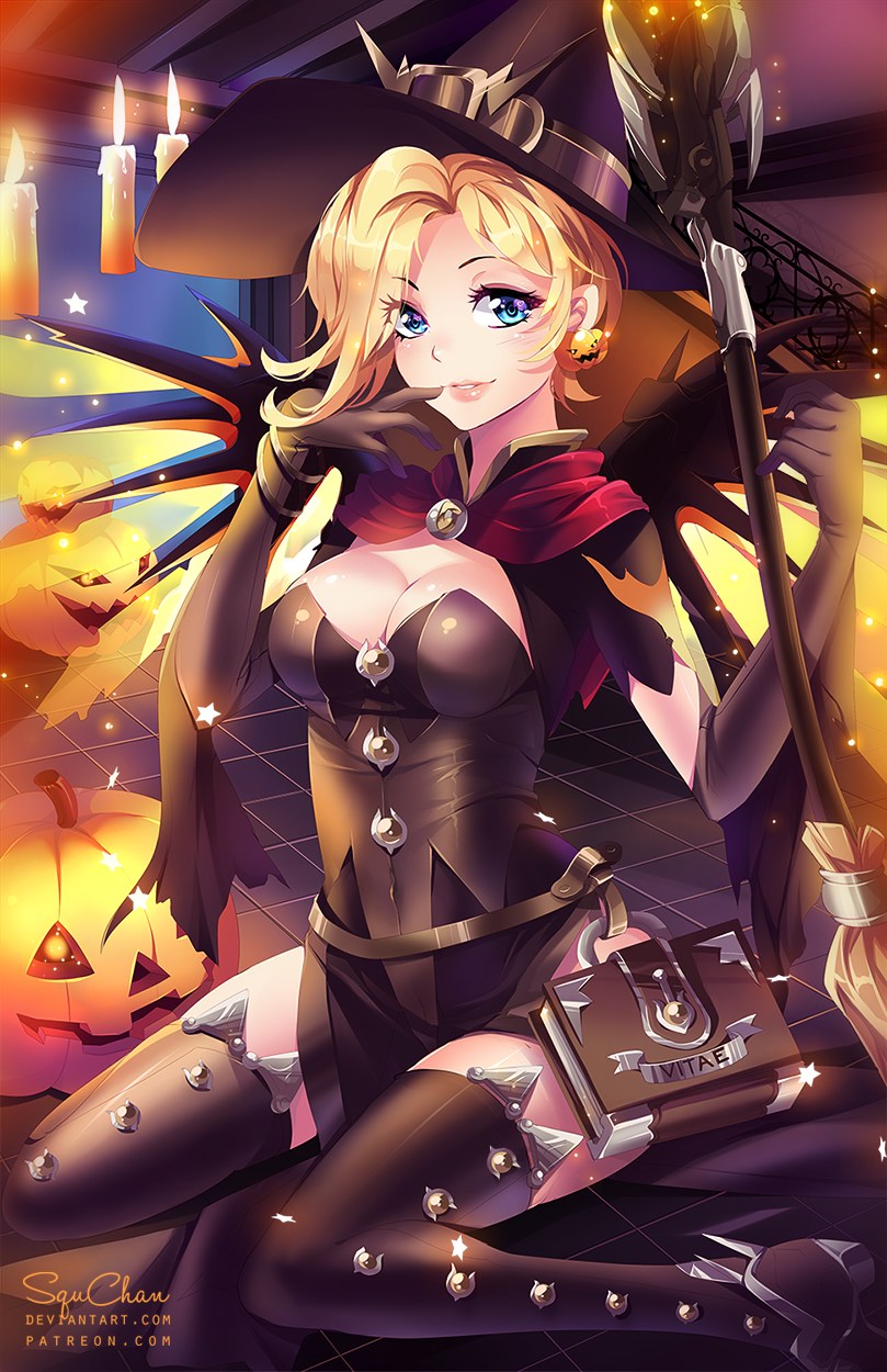 mercy and witch mercy (overwatch and 1 more) drawn by squchan
