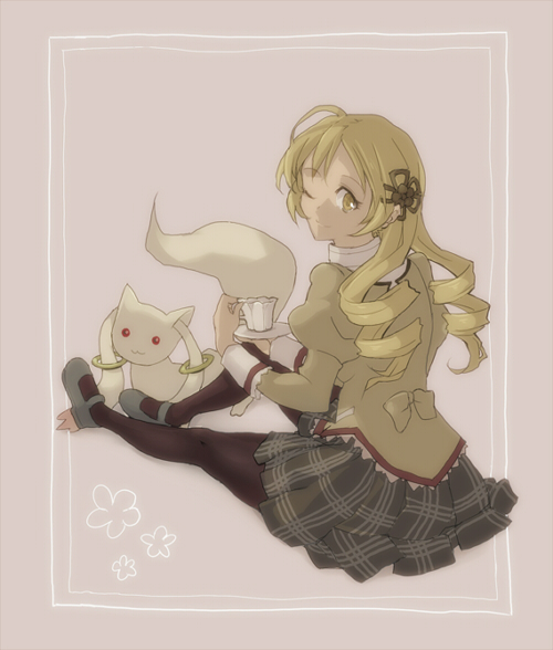 tomoe mami and kyubey (mahou shoujo madoka magica) drawn by astcd2