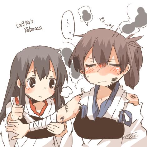 kaga and akagi (kantai collection) drawn by rebecca_(keinelove)