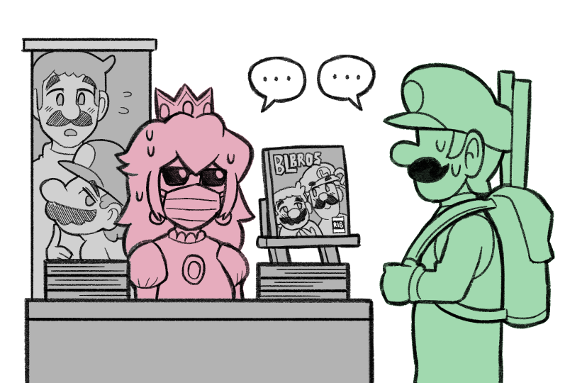 princess peach, mario, and luigi (mario) drawn by ayyk92