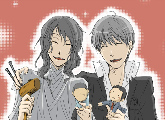 narukami yu, adachi tooru, izanami, and namatame tarou (persona and 1 more) drawn by kaina_(b-white)