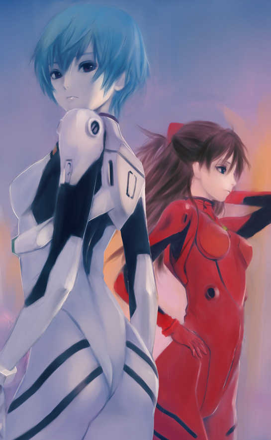 souryuu asuka langley and ayanami rei (neon genesis evangelion and 1 more) drawn by kawakami_rokkaku