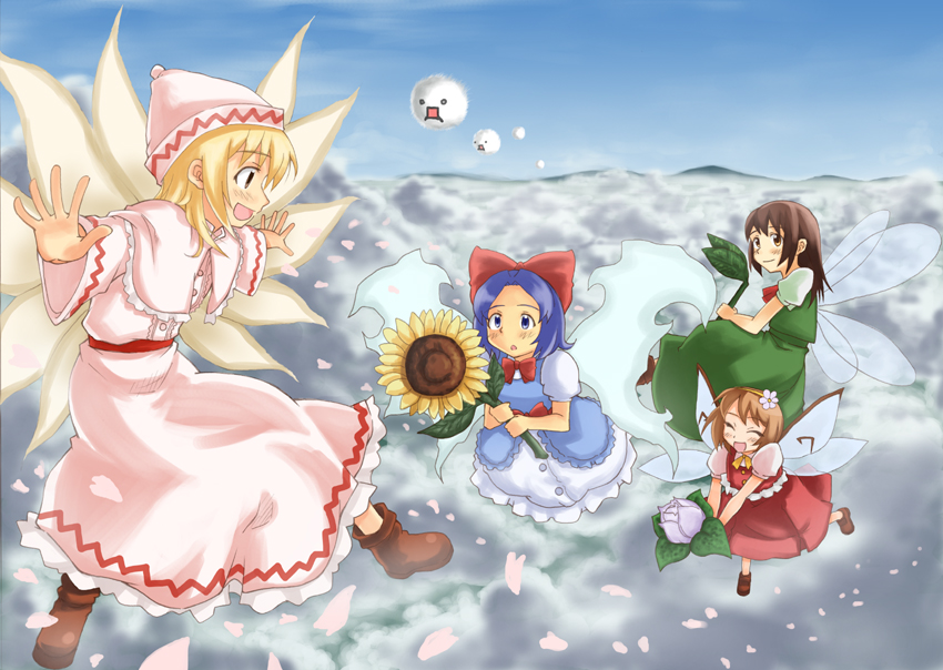 lily white, kedama, and sunflower fairy (touhou) drawn by kusogappa ...