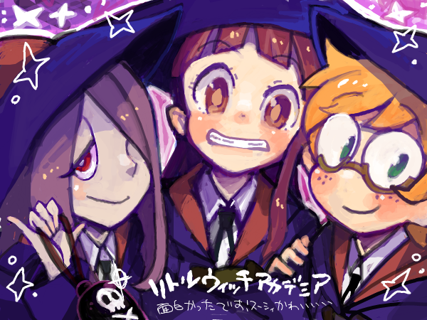 kagari atsuko, sucy manbavaran, and lotte jansson (little witch academia) drawn by ido_(monokuro69)
