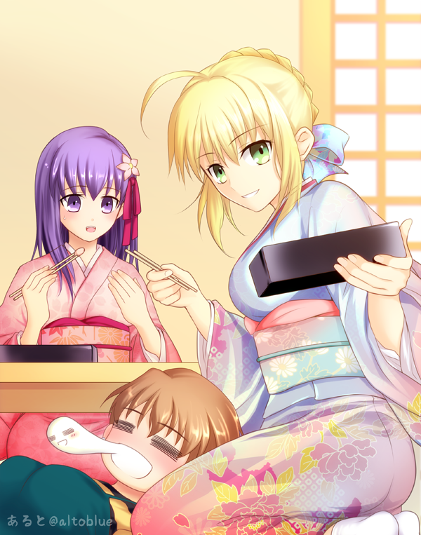 artoria pendragon, saber, matou sakura, and fujimura taiga (fate and 1 more) drawn by hisohiso_(altoblue)