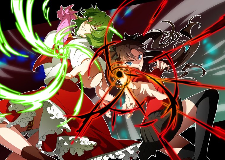 kazami yuuka and tohsaka rin (touhou and 2 more) drawn by karasaki
