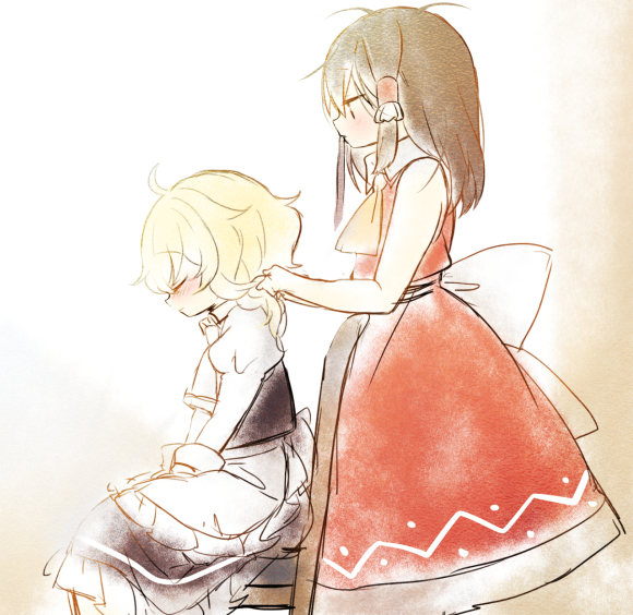 hakurei reimu and kirisame marisa (touhou) drawn by piyokichi