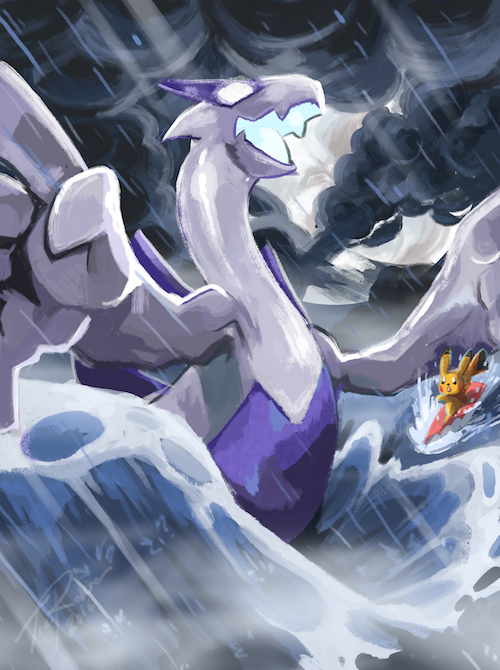 pikachu, lugia, and surfing pikachu (pokemon) drawn by irischroma