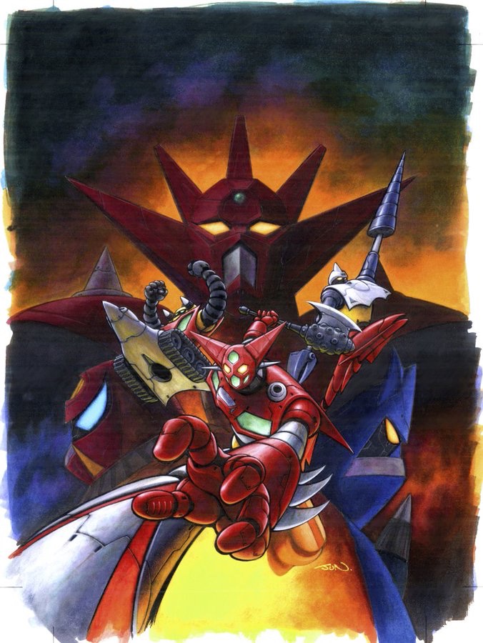 getter-1, getter dragon, getter-2, getter-3, getter liger, and 1 more (getter robo and 1 more) drawn by nakamura_jun'ichi